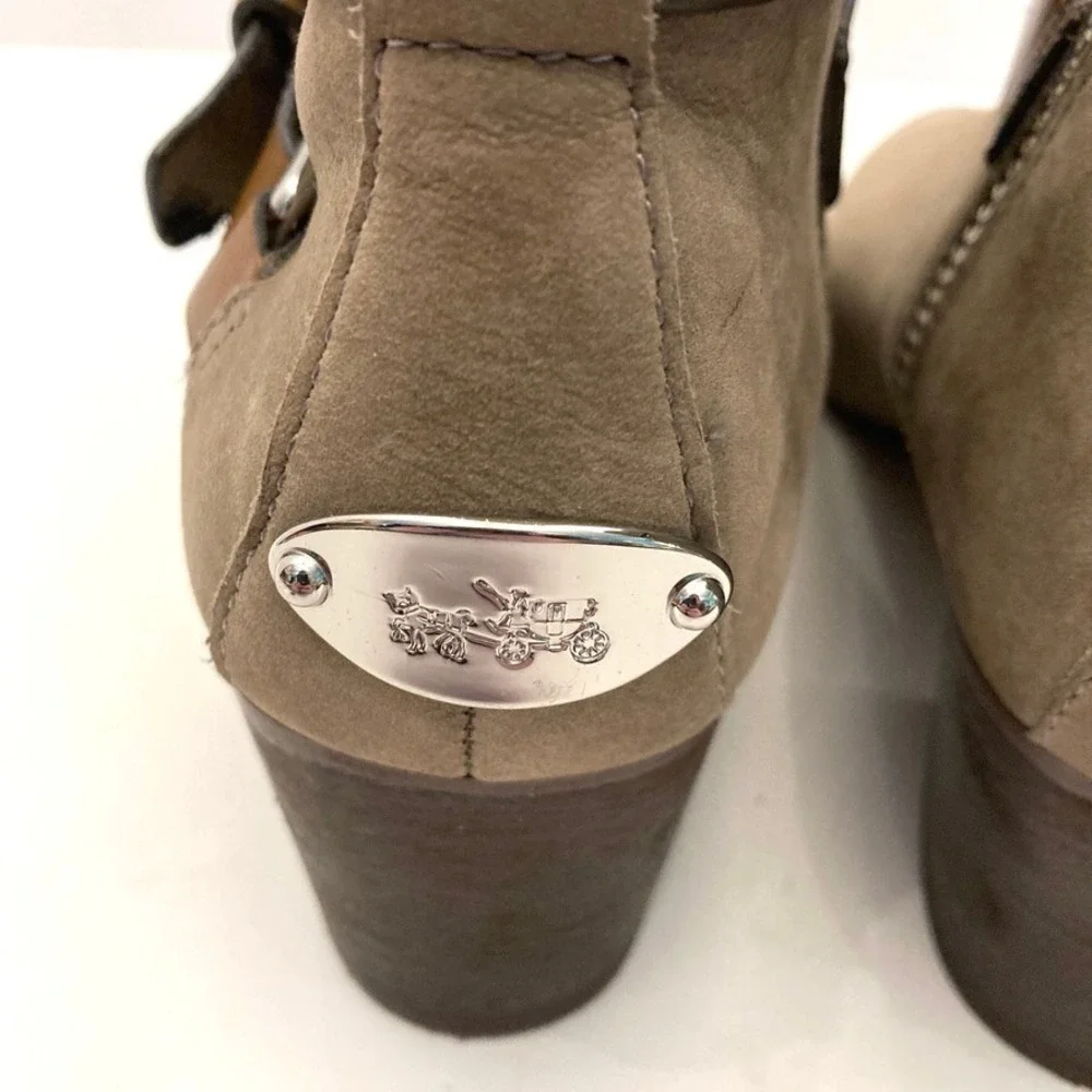 Coach Pauline Taupe Suede Ankle Booties Boots Womens 6.5M A8984 Zip Close